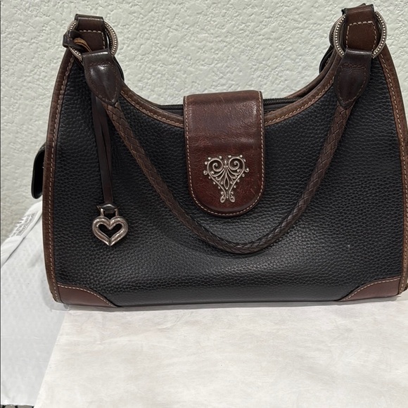 Brighton Handbags - Brighton Black and Brown Shoulder Bag with Heart Charm